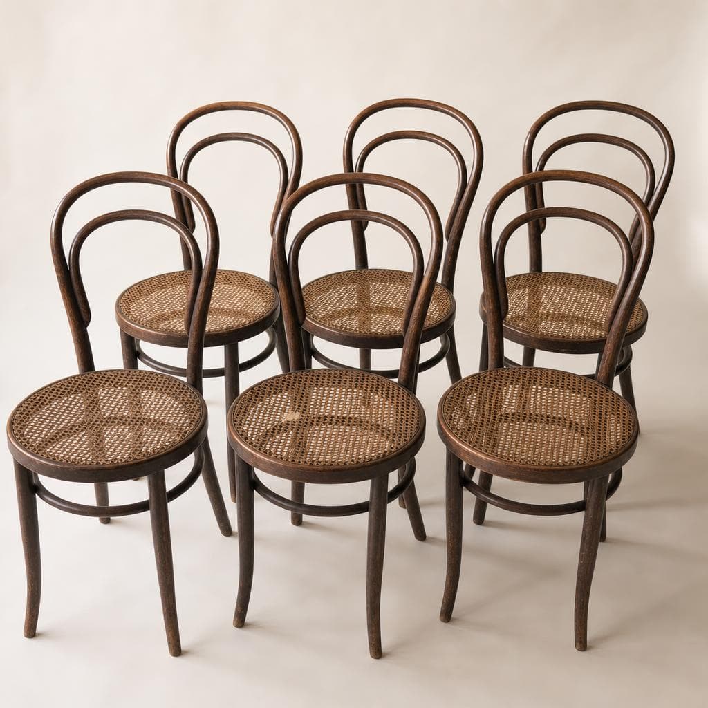 Bentwood dining chairs, set of 6, cane seats
